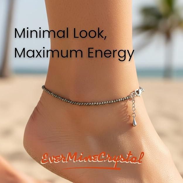 EverMine Crystal Raw Pyrite Anklet Stone of Money, Protection & Power Pyrite Anklet for Women